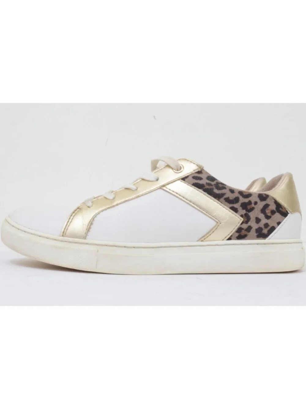 Kate Spade Dash Women's 9.5B Leopard Print Sneakers White Gold Accent Leather